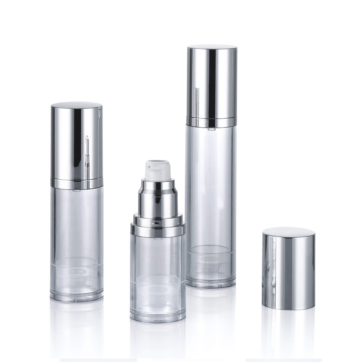 15ml 30ml 50ml pasadyang makintab/matte pilak kosmetiko balat airless pump bote l04-1