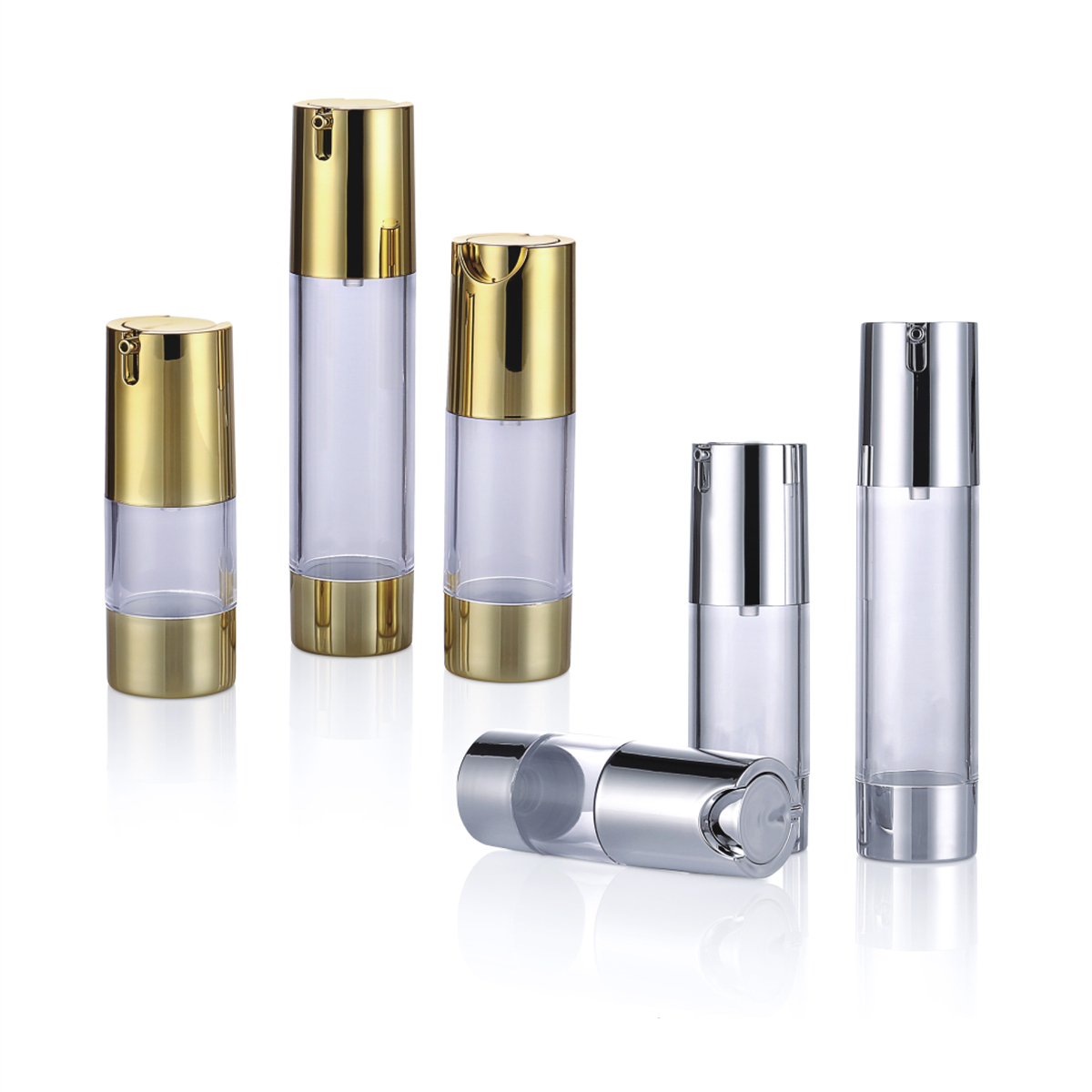 15ml 30ml 50ml tanyag na aluminyo u-type nozzle lotion bote ginto transparent essence press bote logo magagamit l05